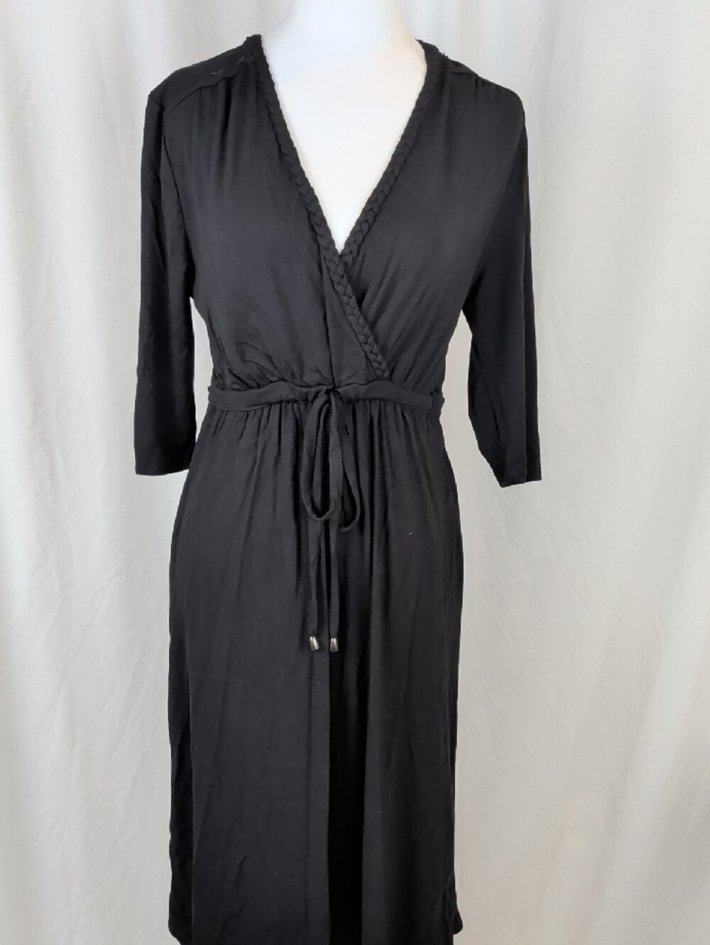 NWT Nicole Miller Original Black Braided Wrap Midi Dress Size S